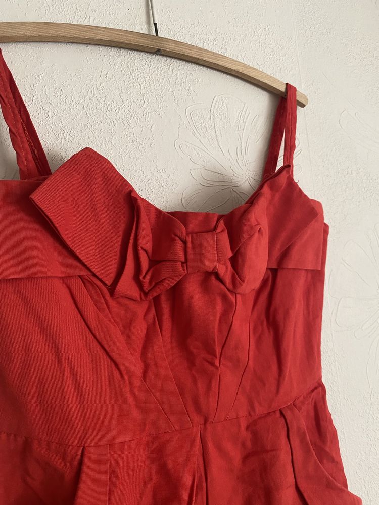 sukienka krótka czerwona na ramiączkach kokarda river island
