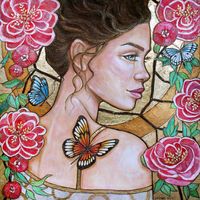Obraz Olejny "W różanym chruśniaku" Joanna Misztal