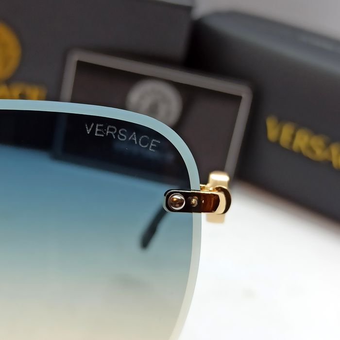 Versace очки унисекс солнцезащитные модные сине бежевые в золот метале