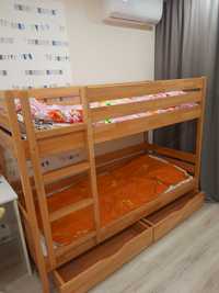 Кровать детская двухъярусная деревянная/Ліжко дитяче 2 ярусне з нішами