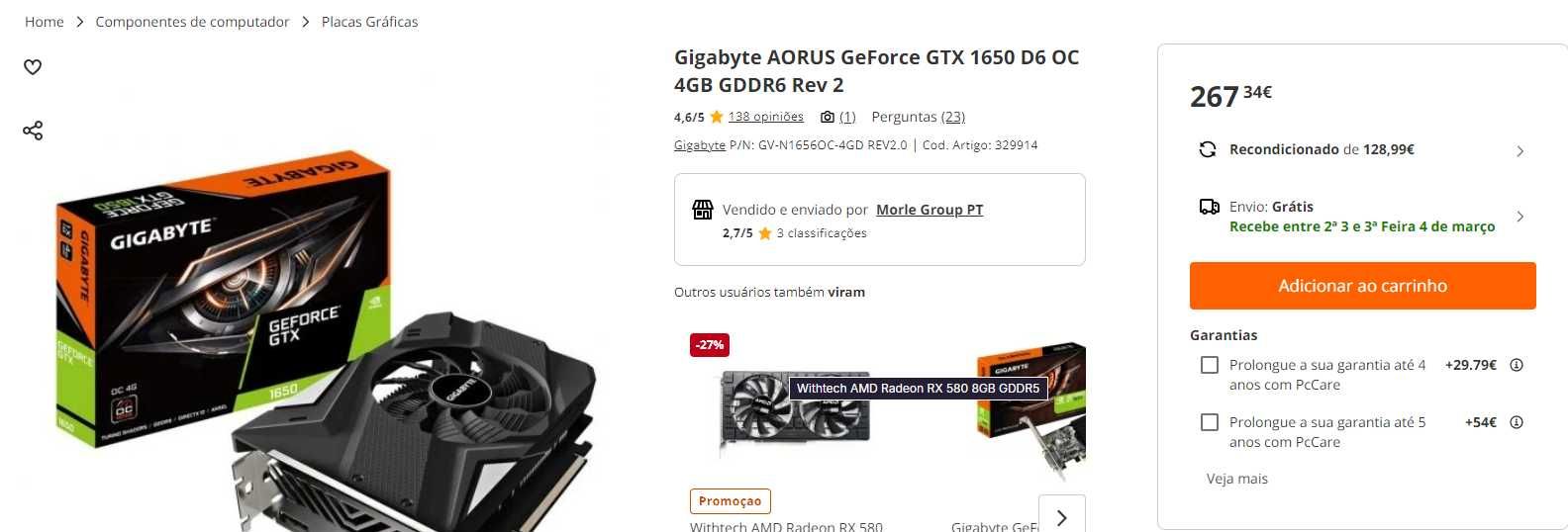 Placa de vídeo GTX 1650