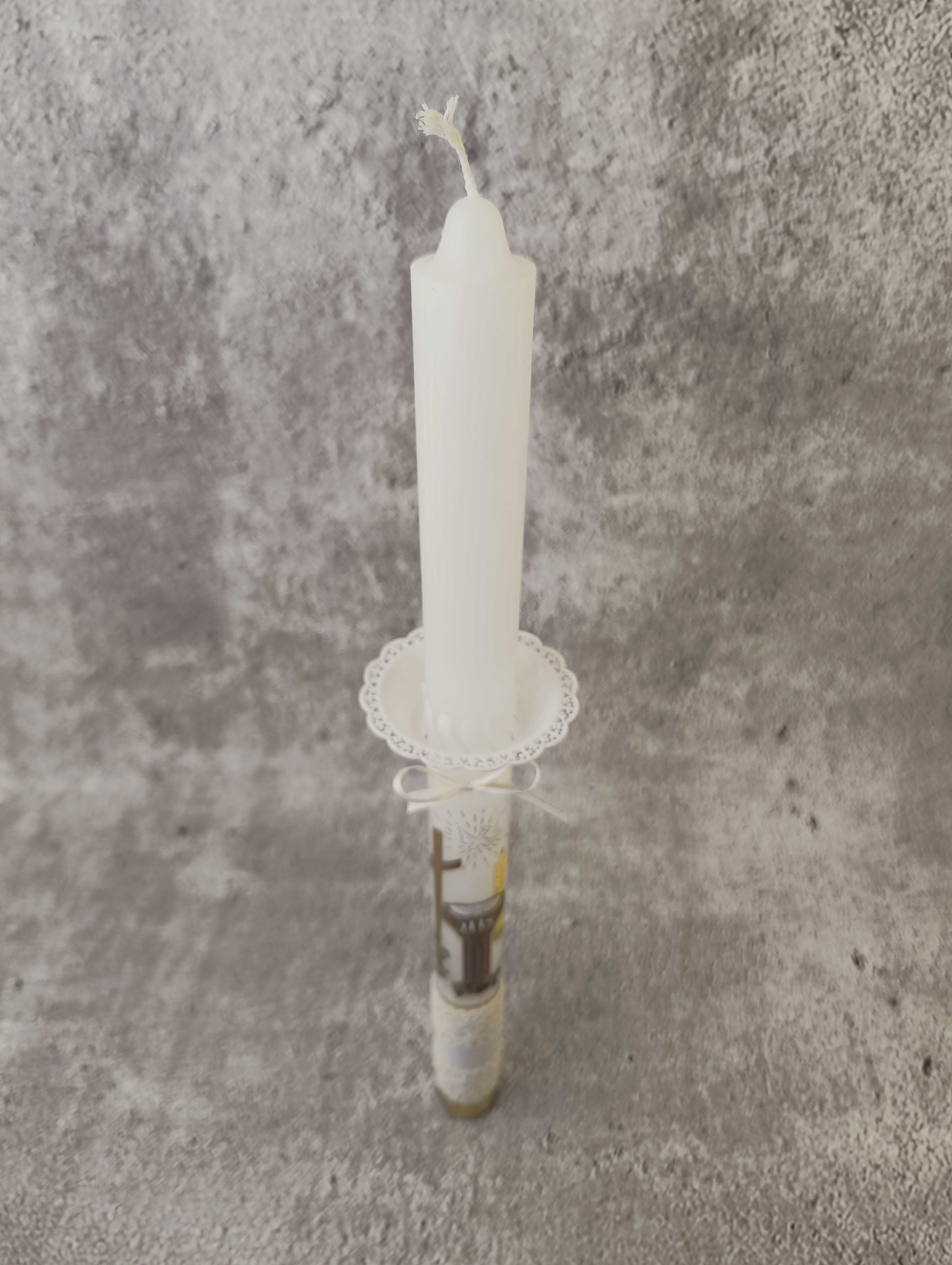 Świeca do CHRZTU ŚWIĘTEGO gromnica chrzest 48cm + okapnik zdobiona