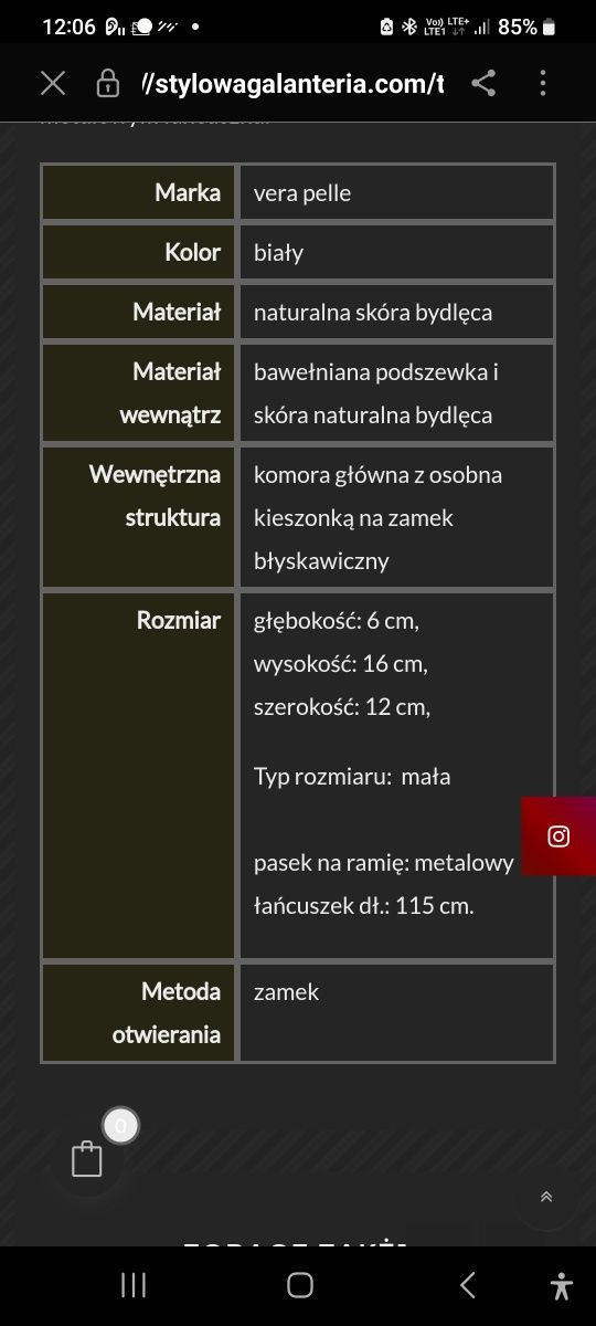 Torebka mała biała rowerowka skóra naturalna