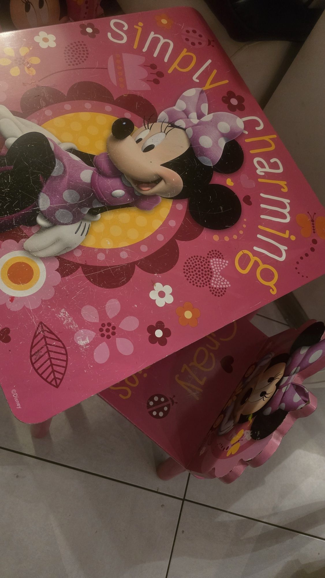 Stolik i dwa krzesełka różowe myszka miki minnie