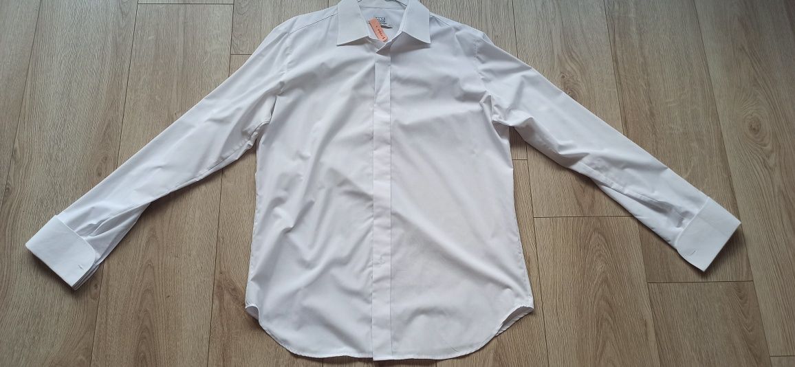 Koszula męska biała slim fit 176/182 na spinki rozmiar 42