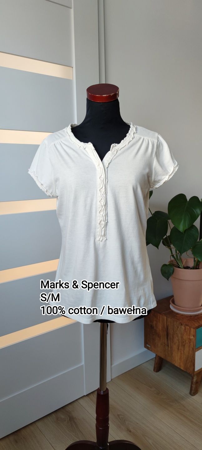 Bluzka top t-shirt kremowa Marks & Spencer S/M 100% bawełna cotton
