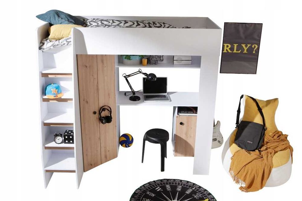 Łóżko piętrowe GUSTO 2 z biurkiem i szafą lewe/prawe dostępne w 24h