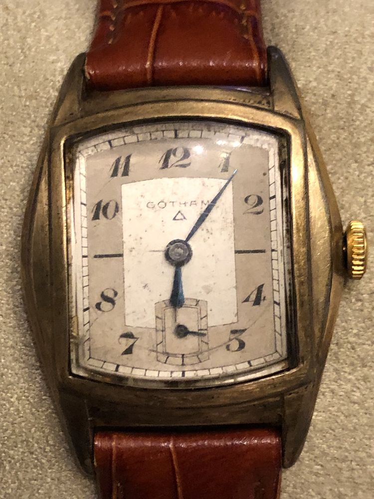 Stary złoty zegarek Gotham,antyk Art Deco