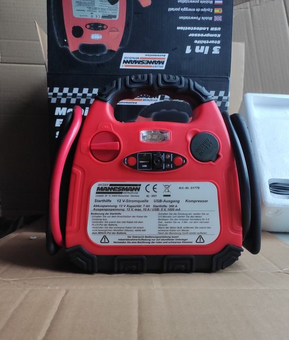 Mannesmann Пуско зарядне 5 в 1 повербанк компресор на 12 В для авто.