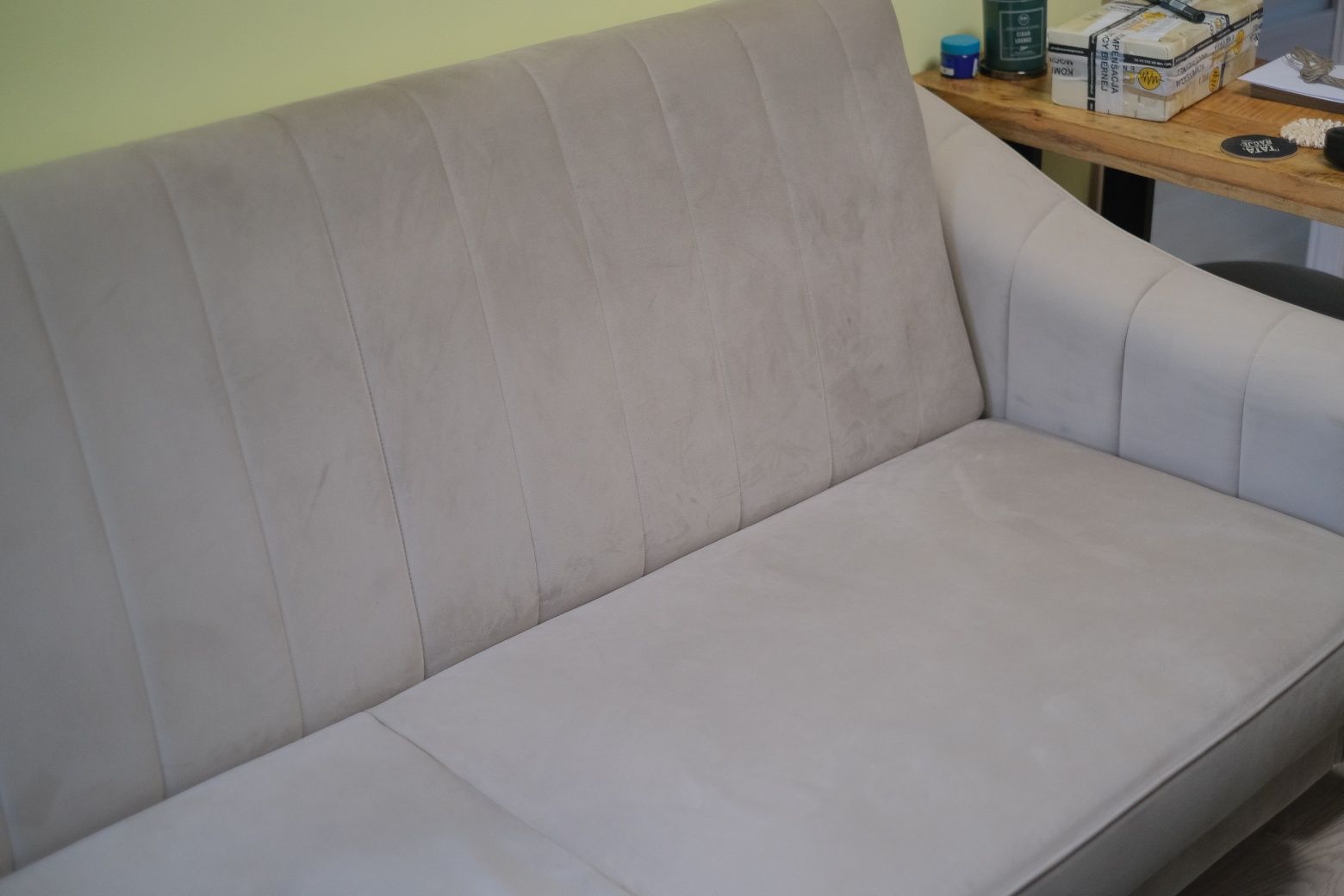 Wersalka sofa rozkladana szara beżowa z pojemnikiem