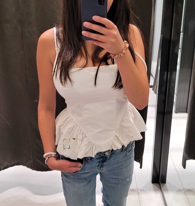 top bluzka Zara biała gorset hafty bawełniana XS 34 hafty haftowana