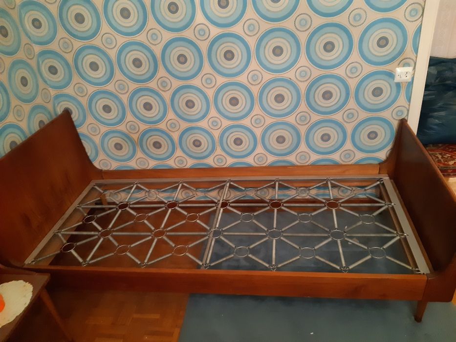 Łóżko drewniane z szafką nocną  Art Deco, Vintage