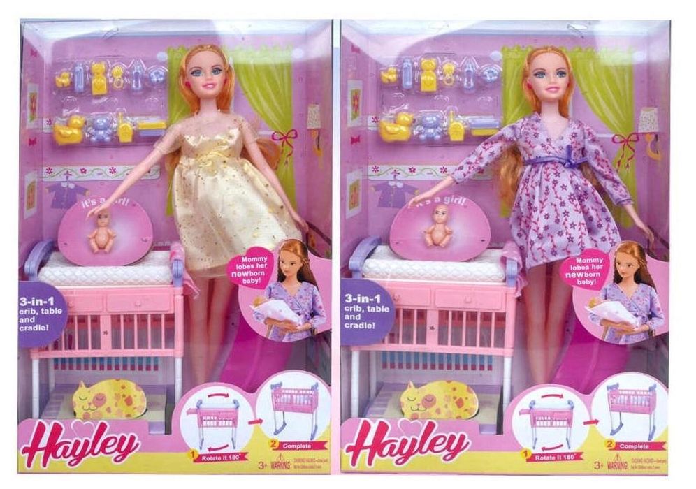 Lalka w ciązy + łóżeczko i akcesoria pudełko,218x332 mm