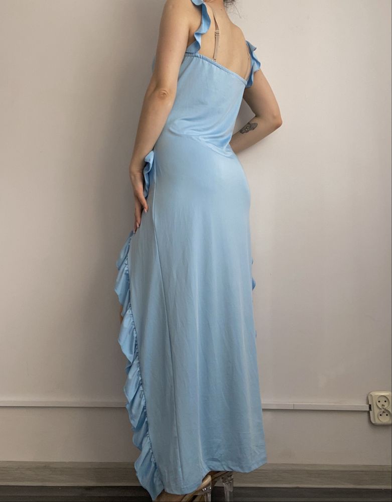 Shein L/40 długa maxi suknia sukienka z rozcięciem niebieska
