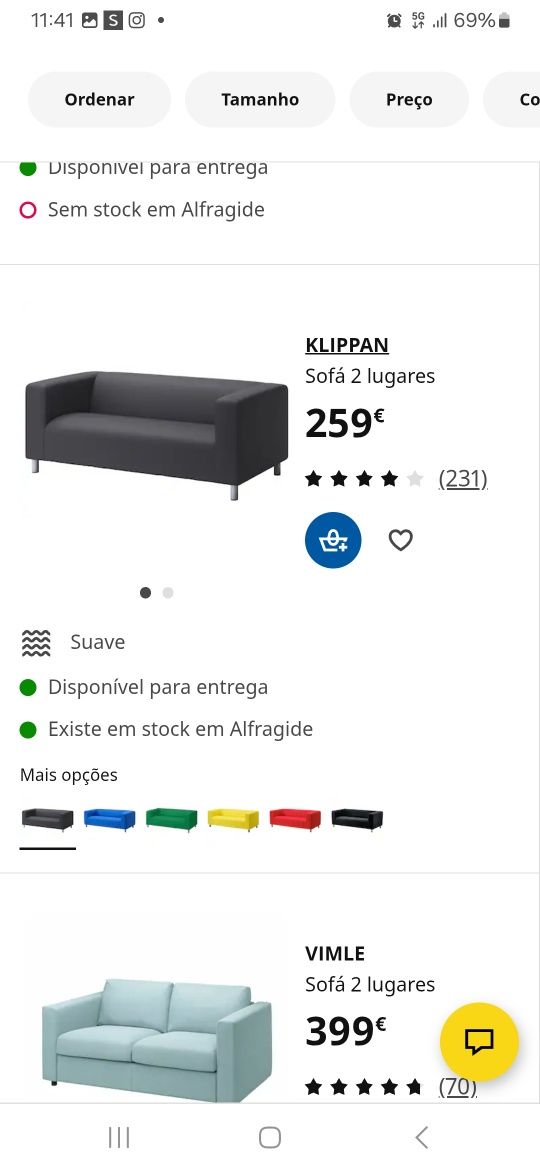 Sofa de 3 lugares ikea