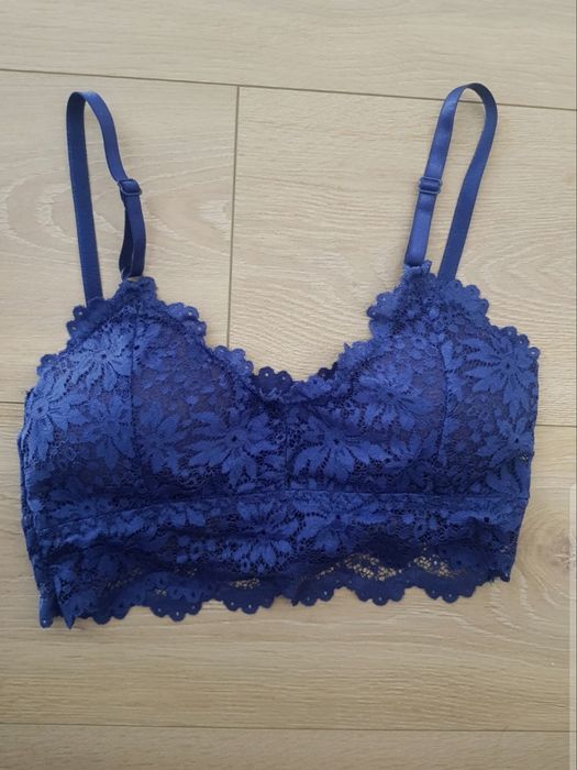 Biustonosz koronkowy niebieski 85B 80B wyjmowane wkładki miękki S