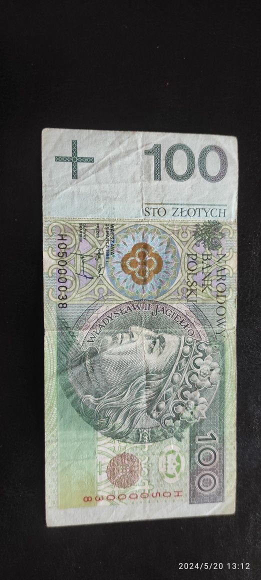 Banknot 100 złoty serii H 1994 rok