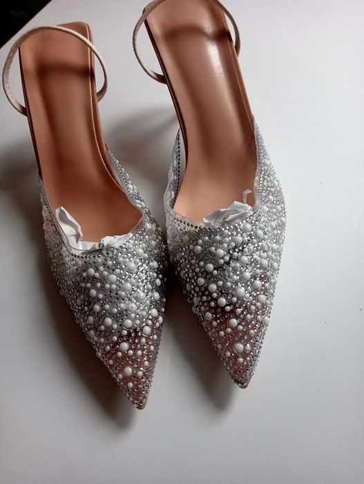 Czółenka eleganckie 38 nowe transparentne ozdobne