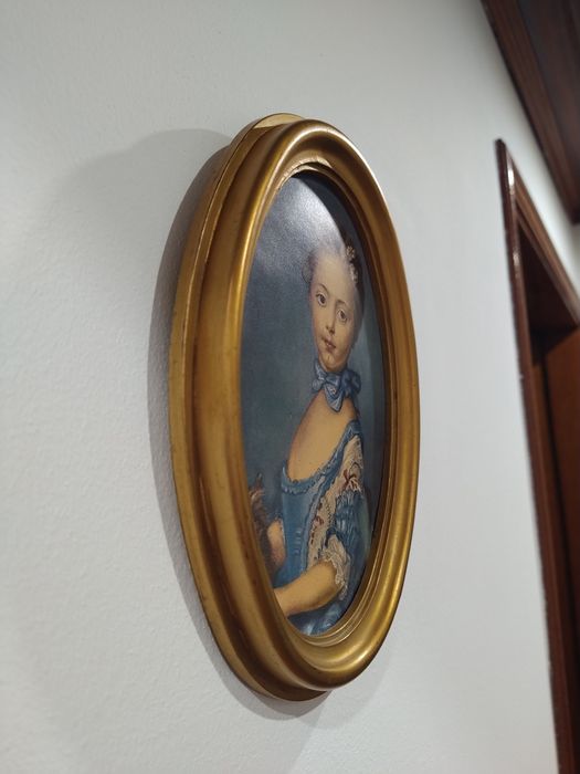 Retrato da Menina com Pintura de Gato quadros moldura casa quarto.