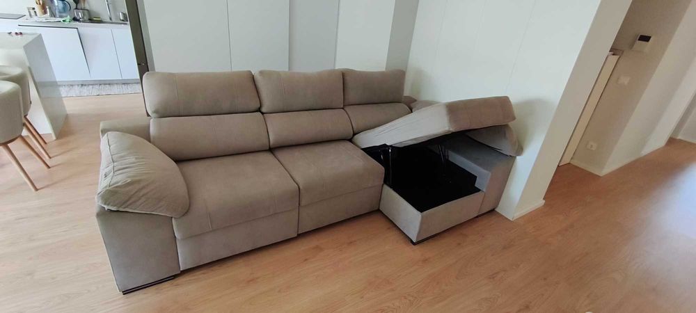 Sofá Chaise Long c Cama Prince (290x140cm) Chaise Cor: Dymar 18 (Bege)