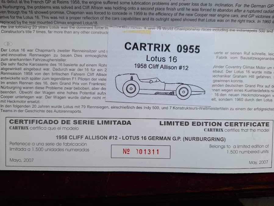 Vendo carro Cartrix Lotus 1958 1.6