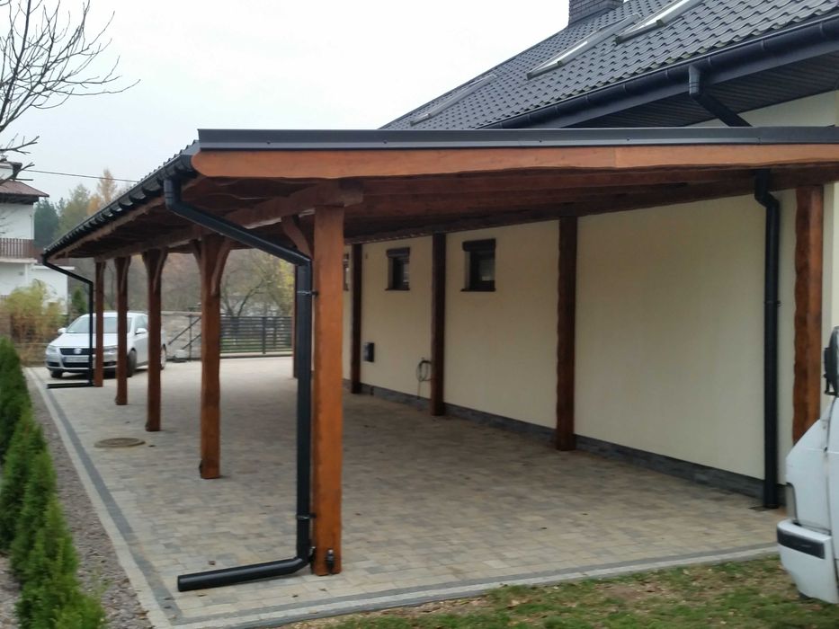 Zadaszenie tarasu wiata altana altanka meble ogrodowe z bali pergola