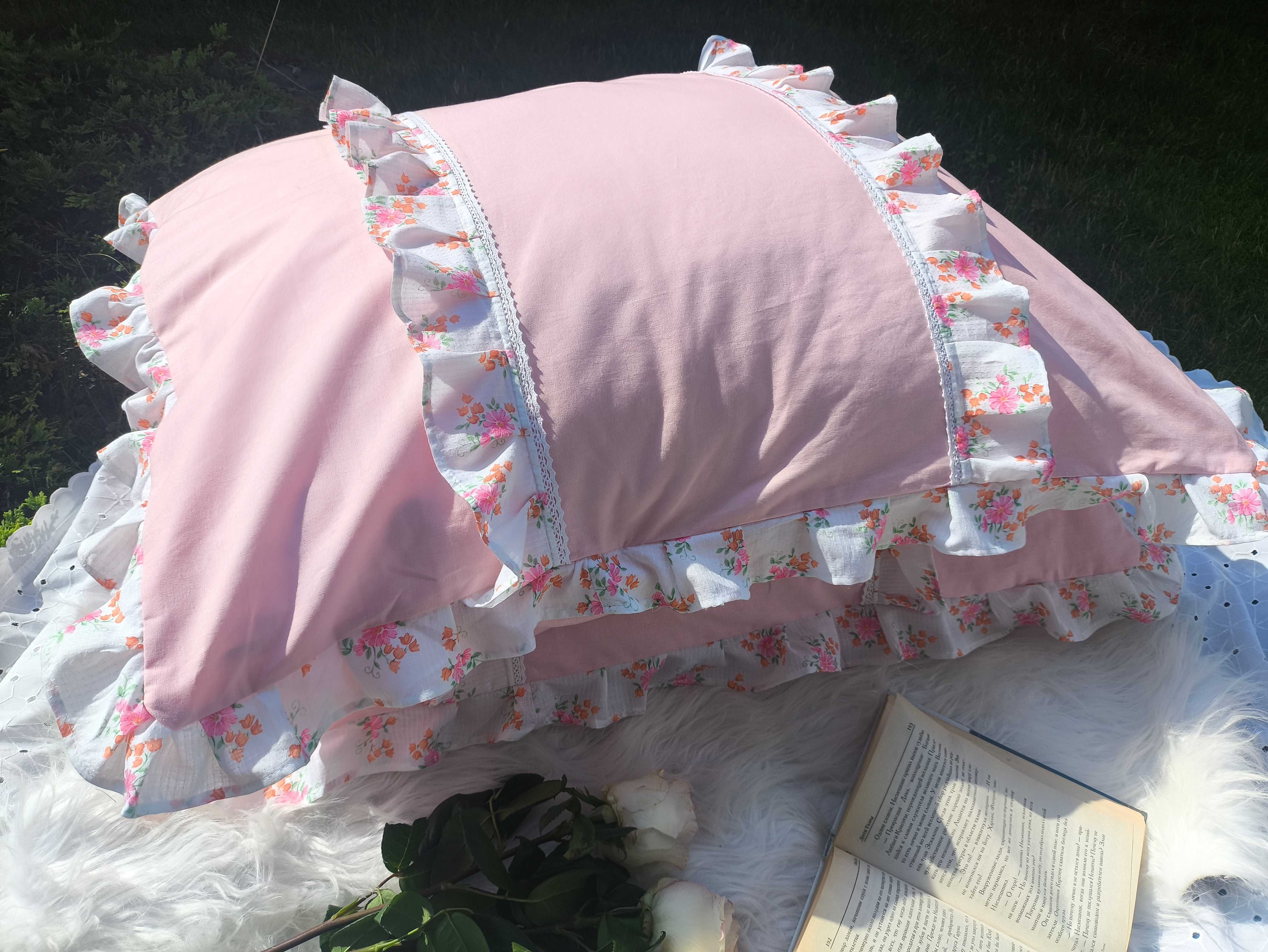 Zestaw dwóch różowych bawełnianych poszewek na poduszki 70/80
cm