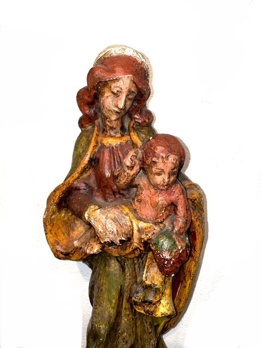 Santo imagem nossa senhora com menino, madeira policromada antiga