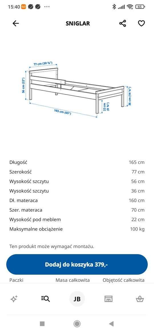 Łóżko dziecięce Singlar Ikea drewniana rama