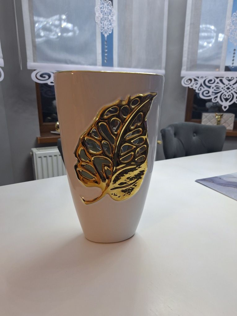 Wazon biało złoty glamour liść Ażurowy duży home & you wysyłka od 1 zł