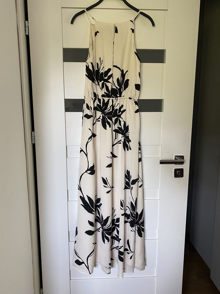Suknia sukienka długa maxi kwiaty odkryte plecy zjawiskowa H&M xs