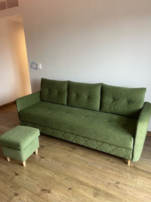 kanapa zielona retro vintage rozkladana 220cm tapczan prll