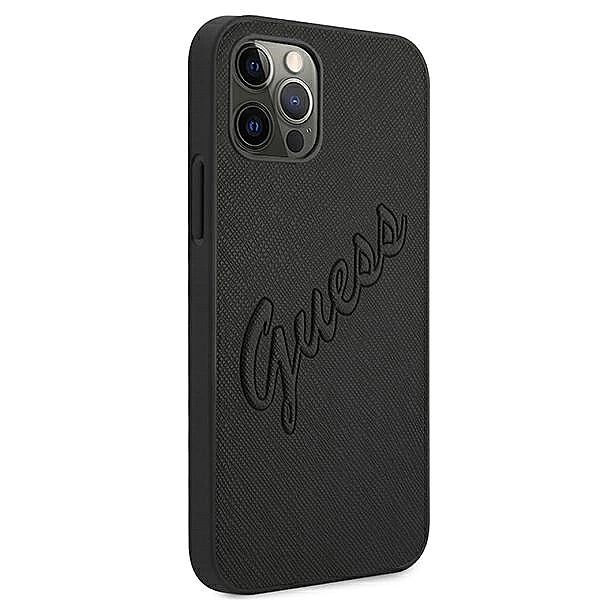 Etui Guess Saffiano Vintage Script na iPhone 12 Pro Max 6,7" - czarne