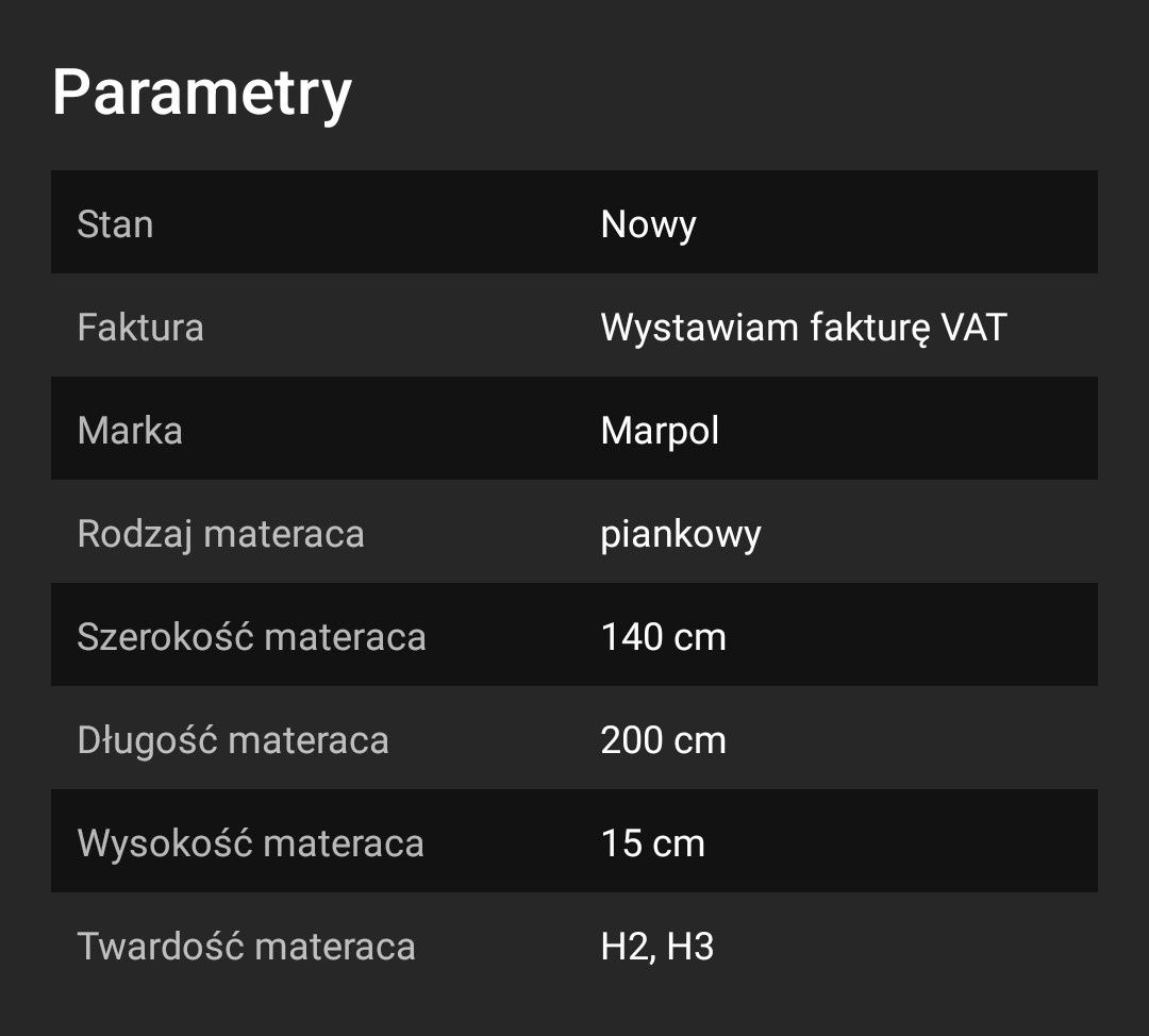 Materac piankowy 140 cm