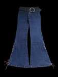 Spodnie Baggy Dzwony Jeansy Navy Bootcut Wiązane Z Klamrą Vintage y2k