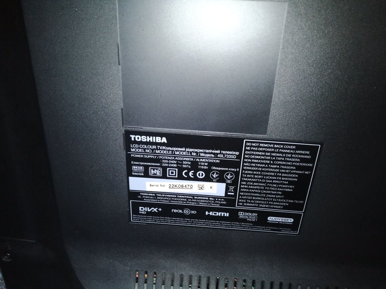 Toshiba 40L7335 model 3d po burzy sprawna matryca