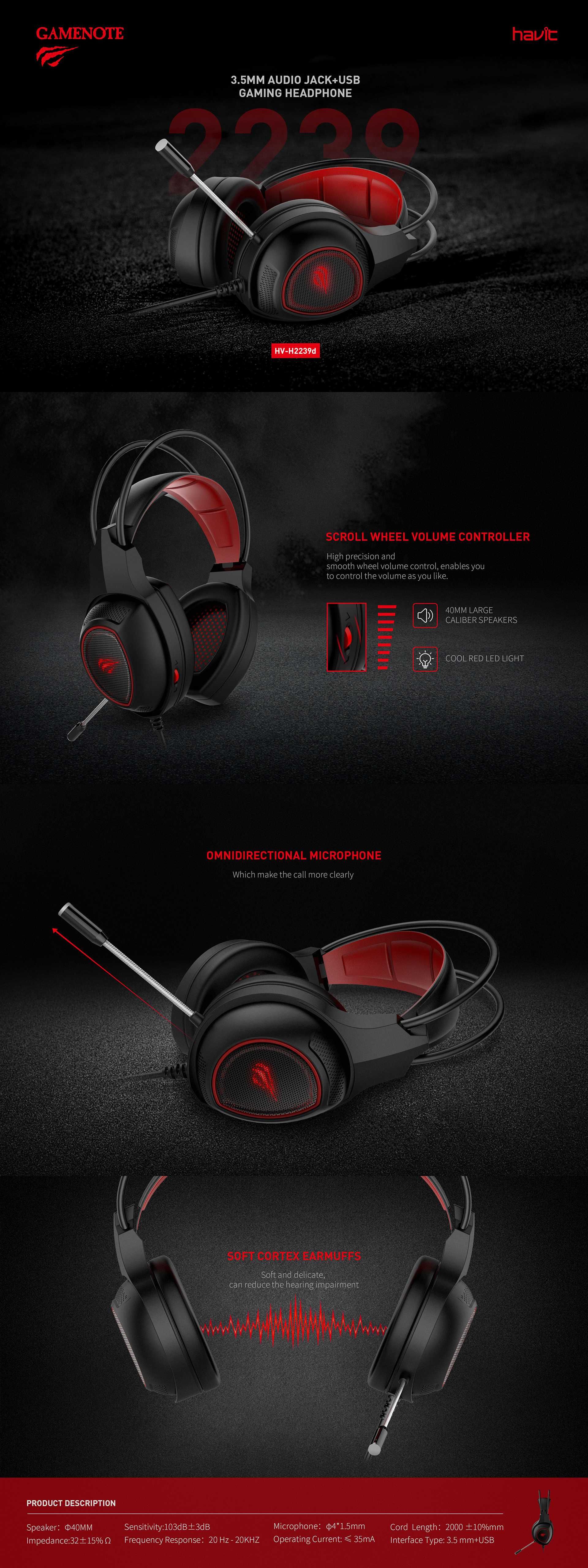 Headset Gaming H2239D, c/USB, Jack e Micro Havit