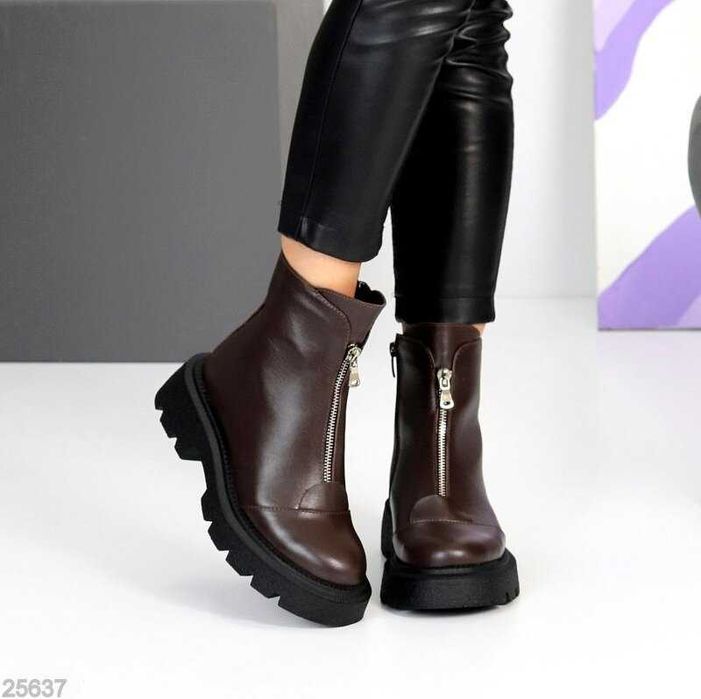 Зимові шкіряні коричневі черевики, зимние коричневые ботинки 36-40р