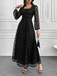 Długa Czarna Sukienka Koronkowa Elegancka Wieczorowa Gothic Retro S