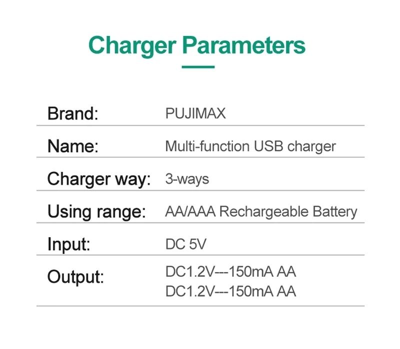 Carregador USB de pilhas aaa e aa novo com portes incluídos