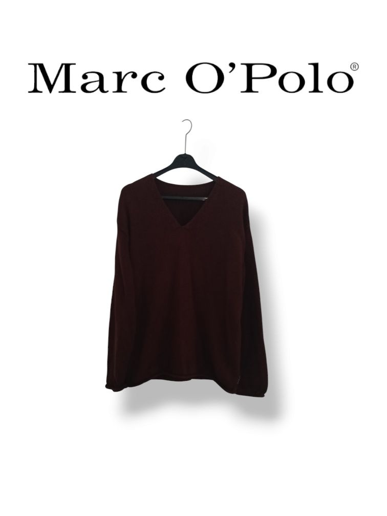 Brązowy sweter z dekoltem w serek Marc O'Polo