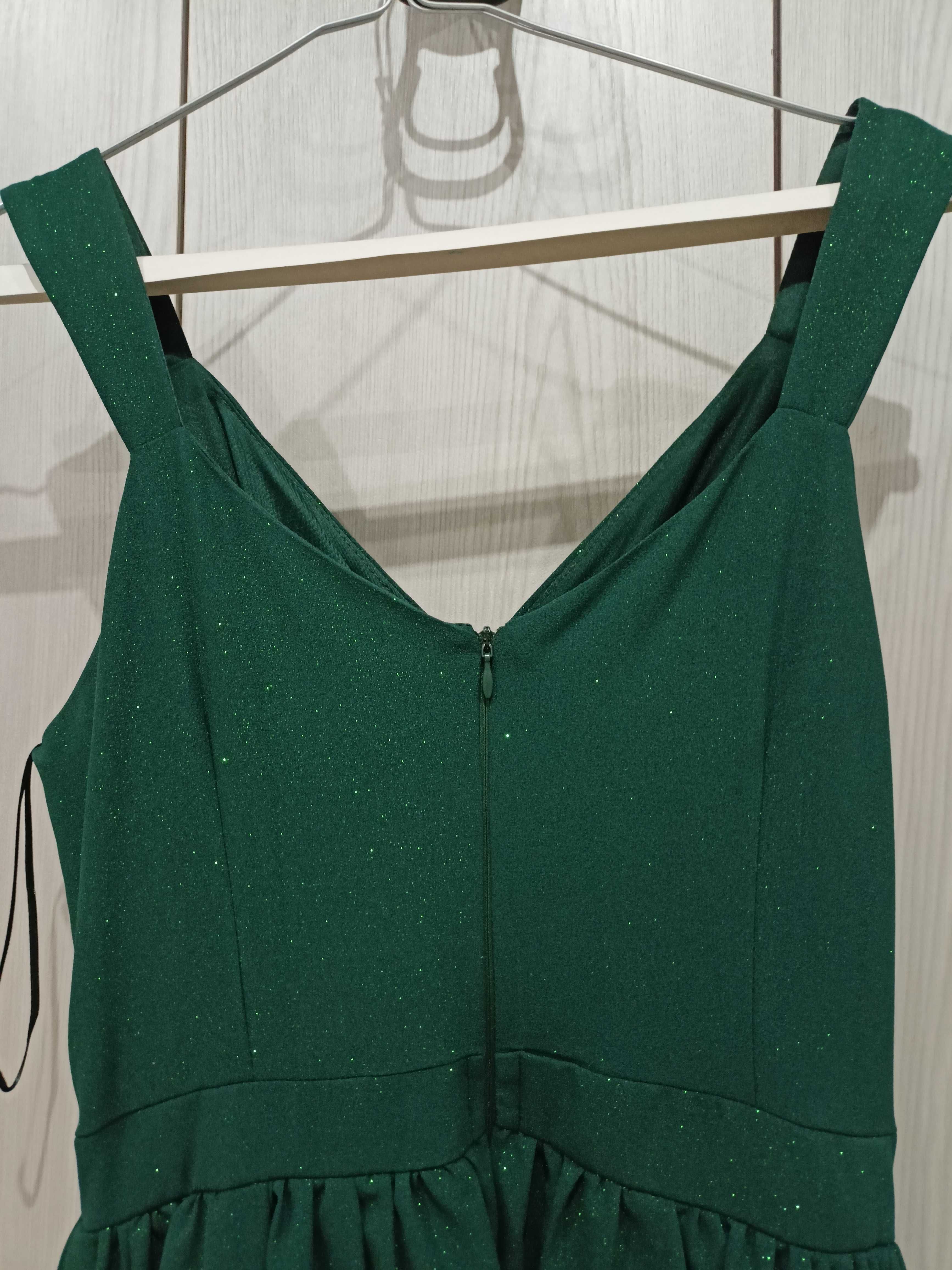 Sukienka krótka brokatowa butelkowa zieleń rozmiar XL