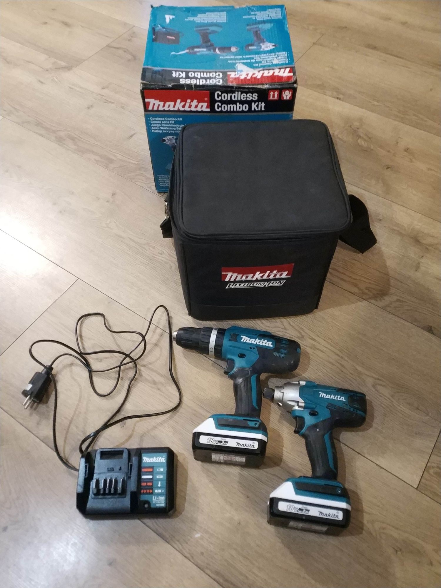 Makita zakretarka+wkrętarka 2x2ah, ładowarka, torba