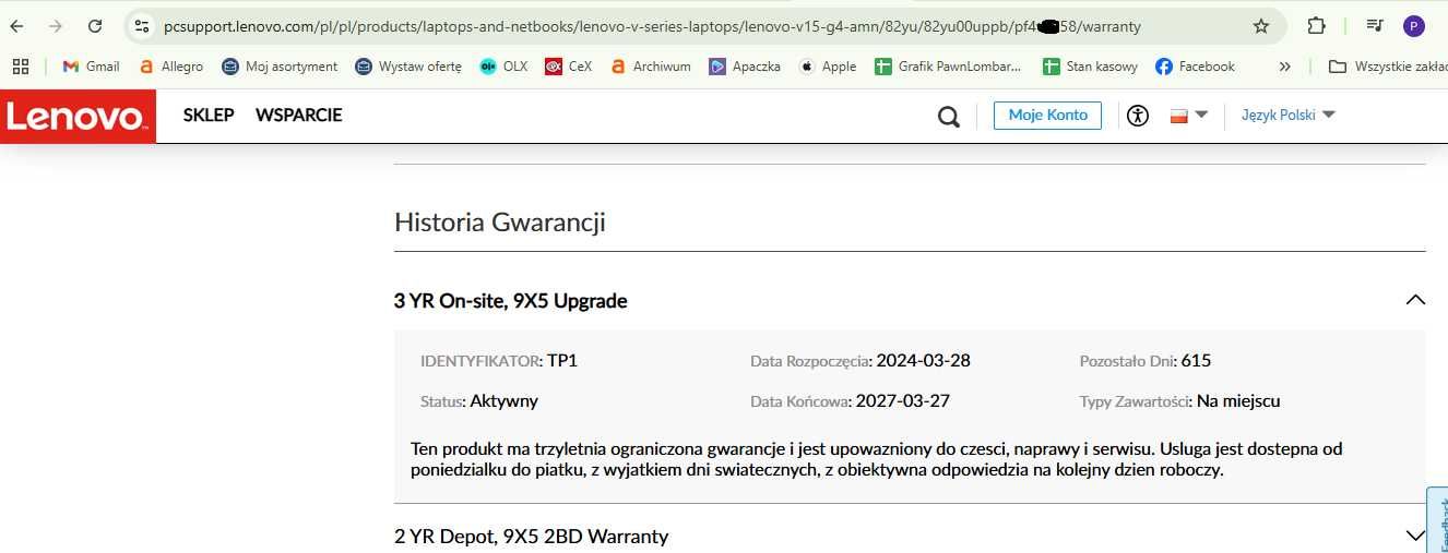 Laptop Lenovo v15 g4 amd ryzen 5 7520u / 8gb / 512 gb gwar. 27.03.2027