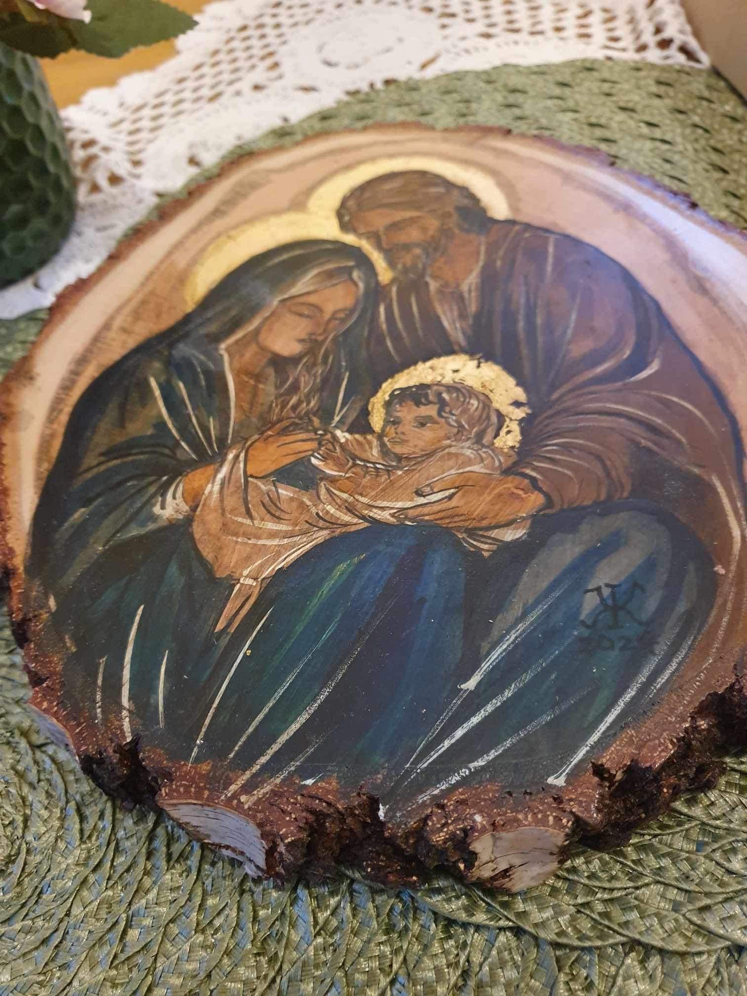 Obraz malowany ręcznie na drewnie -Św.Rodzina