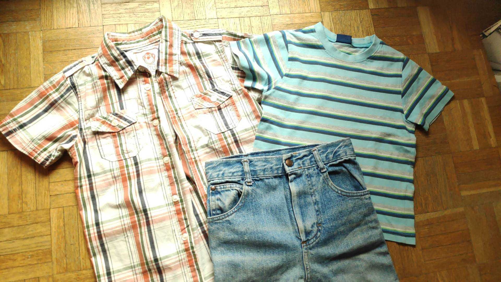 Komplet: koszula TU + t-shirt + szorty H&M, r.  104-110