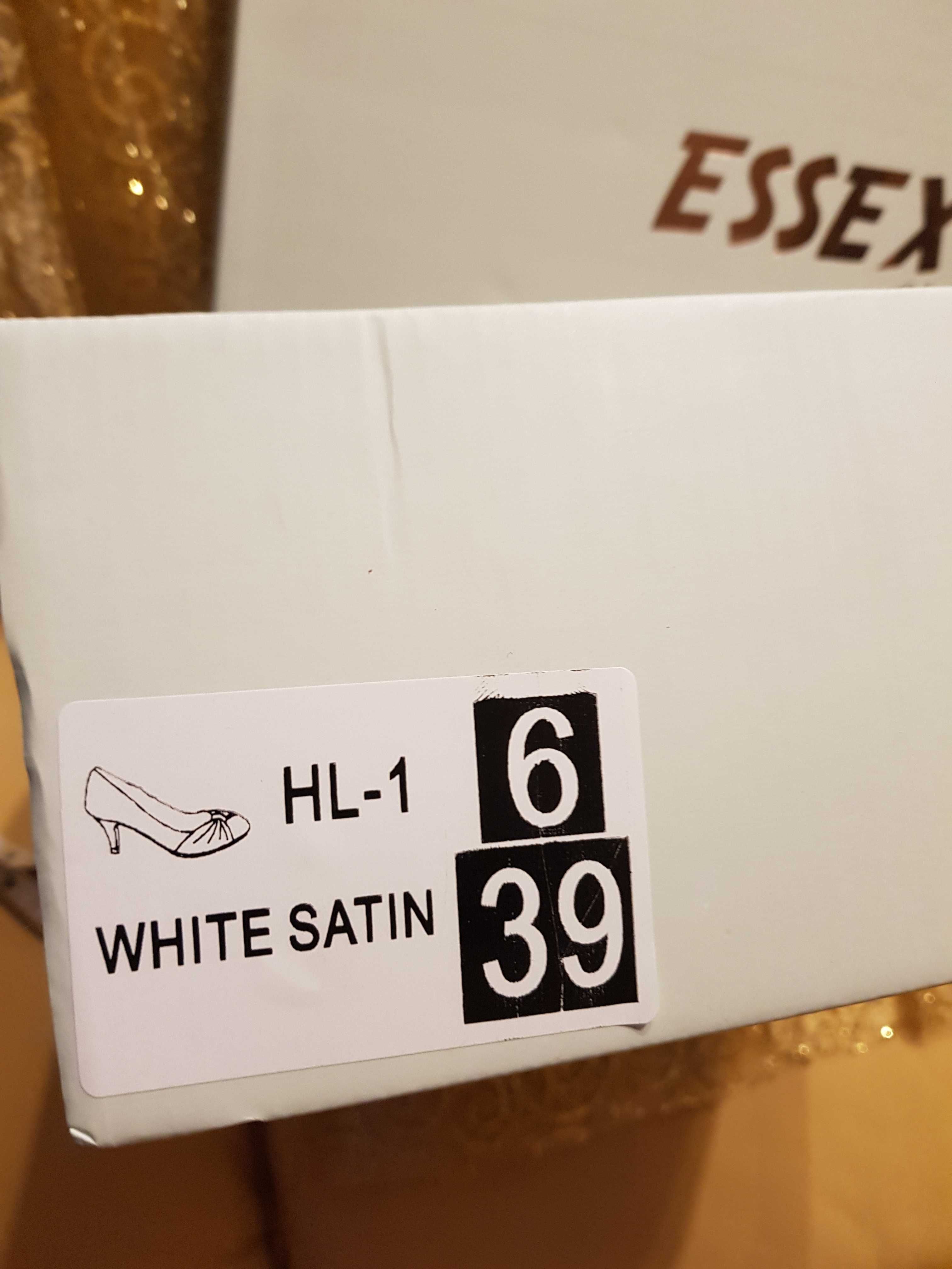 NOWE BUTY biała satyna 39 UK 6 wys. obcasa 8 cm z UK
