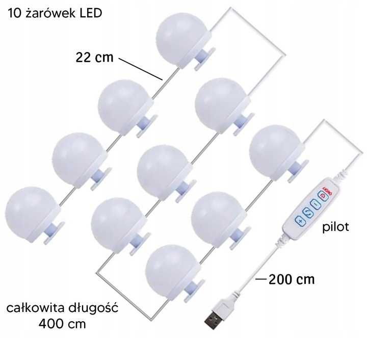 Zestaw 10 samoprzylepnych lampek LED do lustra ZD109