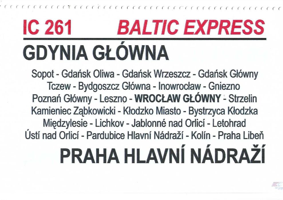 Tablica relacyjna - IC Baltic Express (zeszyt)
