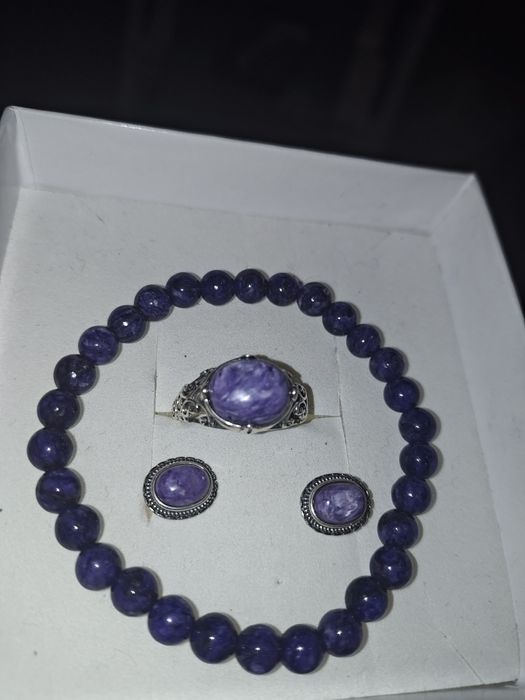 Zestaw Czaroit Pierścionek Kolczyki branzoletka